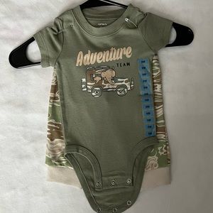 NWOT SS adventure onesie + Camo sweatpants